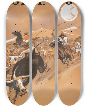 Triptych art skateboard deck of Eric Rohman North Of 36 by Eric Rohman (1891-1949)