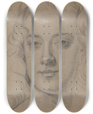 Triptych art skateboard deck of Sir Godfrey Kneller Anthony Henley by Sir Godfrey Kneller (1646-1723)