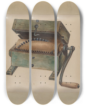 Triptych art skateboard deck of Thomas Holloway Meat Chopper by Thomas Holloway