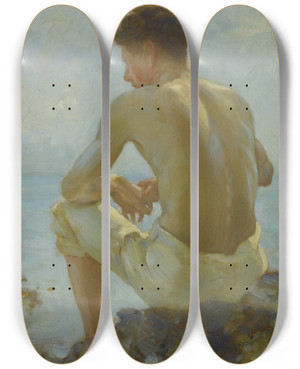 Triptych art skateboard deck of Henry Scott Tuke A Young Sailor_2 by Henry Scott Tuke (1858-1929)