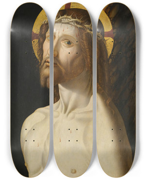 Triptych art skateboard deck of Jacopo Da Valenza Christ At The Column by Jacopo da Valenza (1485-1509)