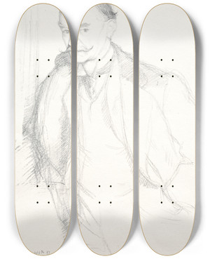 Triptych art skateboard deck of William Rothenstein Thomas Hardy by William Rothenstein (1872-1945)