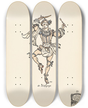 Triptych art skateboard deck of Ernst Stern Der Kchenjunge by Ernst Stern (1876-1954)