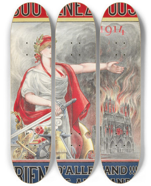 Triptych art skateboard deck of E Lemielle Souvenezvous 1914 by E Lemielle (19-)