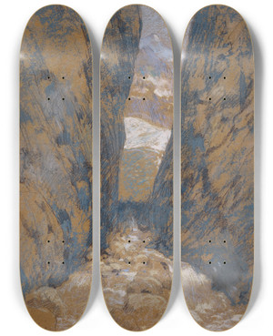 Triptych art skateboard deck of John Henry Twachtman A Mountain Gorge by John Henry Twachtman (1853-1902)