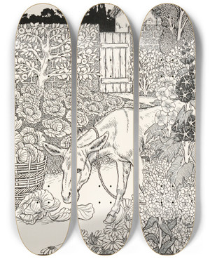 Triptych art skateboard deck of Percy J Billinghurst The Ass And His Masters by Percy J Billinghurst (1871-1933)