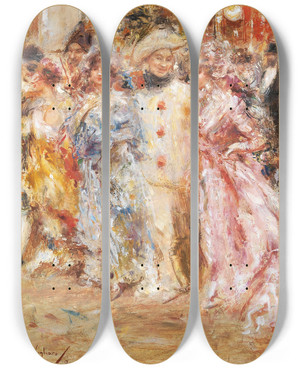 Triptych art skateboard deck of Vincenzo Migliaro Carnevale by Vincenzo Migliaro (1858-1938)