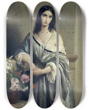 Triptych art skateboard deck of Francesco Hayez Melancholy by Francesco Hayez (1791-1882)