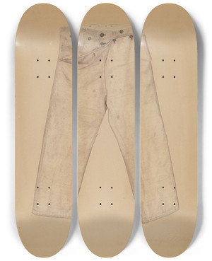 Triptych art skateboard deck of Georgine E Mason Homespun Breeches by Georgine E Mason