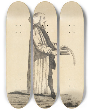 Triptych art skateboard deck of Mary Darly The Schoolmaster by Mary Darly (1756-1779)