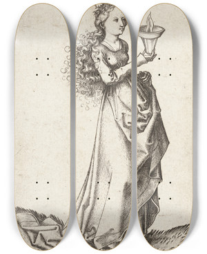 Triptych art skateboard deck of Martin Schongauer The First Wise Virgin by Martin Schongauer (1435-1491)