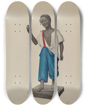 Triptych art skateboard deck of Eugene Croe Cast Iron Hitching Post by Eugene Croe (20-)