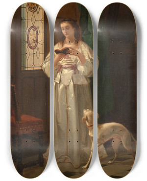 Triptych art skateboard deck of Charlesdsir Hue La Lecture by Charles Desire Hue