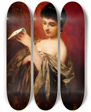 Triptych art skateboard deck of Apolinary Kotowicz Lady With A Letter by Apolinary Kotowicz (1859-1917)