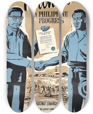 Triptych art skateboard deck of Us Information Agency Partners In Phi Progress by U S Information Agency (1953-1999)