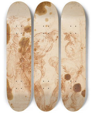 Triptych art skateboard deck of Jacopo Palma Il Giovane Kristi Hudflettelse by Jacopo Palma Il Giovane (1548-1628)