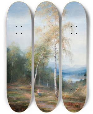 Triptych art skateboard deck of John Macwhirter By A Silver Birch by John Macwhirter (1839-1911)