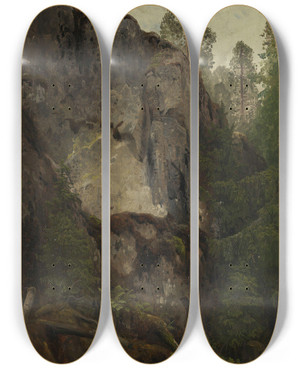 Triptych art skateboard deck of August Cappelen Study Of A Ravine by August Cappelen (1827-1852)