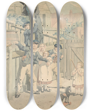 Triptych art skateboard deck of Richard Dadd Sketch For The Passions Suspense Or Expectation by Richard Dadd (1817-1886)