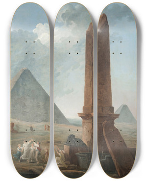 Triptych art skateboard deck of Hubert Robert The Farandole Amidst Egyptian Monuments_2 by Hubert Robert (1733-1808)