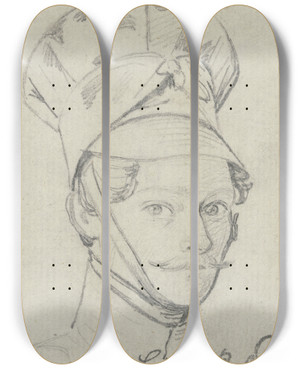 Triptych art skateboard deck of Carl Hoff Leutnant Polzderf Brustbild Mit Tschako Nach Rechts by Carl Hoff (1807-1862)