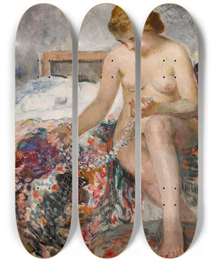 Triptych art skateboard deck of Henri Lebasque Nu Au Collier by Henri Lebasque (1865-1937)