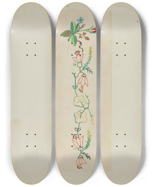 Triptych art skateboard deck of Ruth M Barnes Sampler by Ruth M Barnes