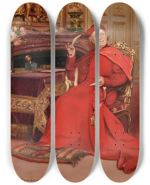 Triptych art skateboard deck of Georges Croegaert Le Mot Juste by Georges Croegaert (1848-1923)