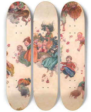 Triptych art skateboard deck of William Heath Robinson Frontispiece by William Heath Robinson (1872-1944)