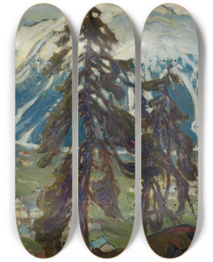 Triptych art skateboard deck of Anna Boberg Fir Trees In Front Of The Mountains Study From North Norway by Anna Boberg (1864-1935)