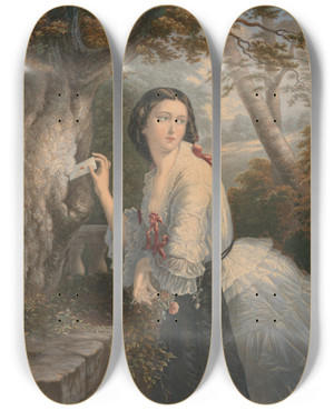 Triptych art skateboard deck of George Baxter The Lovers Letter Box by George Baxter (1804-1867)