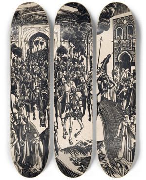 Triptych art skateboard deck of Bernard Essers Intocht by Bernard Essers (1893-1945)