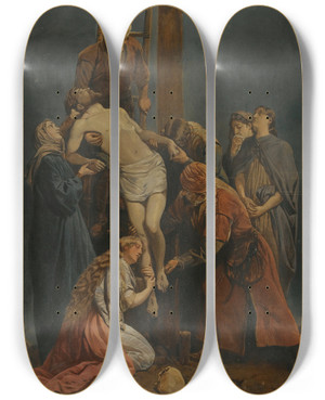 Triptych art skateboard deck of Hermann Eichler The Deposition by Hermann Eichler (1842-1901)