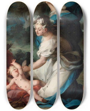 Triptych art skateboard deck of Ignazio Stern Cupid Chastised by Ignazio Stern (1679-1748)