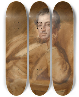 Triptych art skateboard deck of Daniel Huntington Washington Irving by Daniel Huntington (1816-1906)