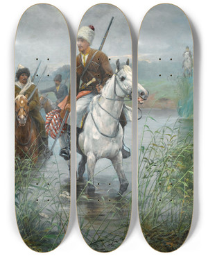 Triptych art skateboard deck of Dmitri Petrovich Ventsenostsev Cossacks On Horseback by Dmitri Petrovich Ventsenostsev (19-)