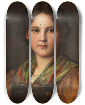 Triptych art skateboard deck of Franz Von Defregger Bauerndirndl by Franz Von Defregger (1835-1921)