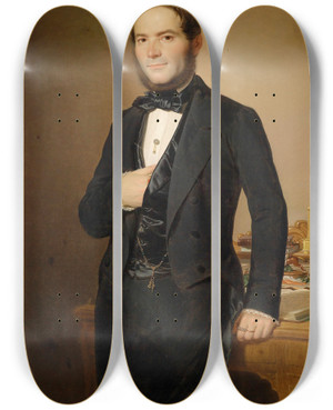 Triptych art skateboard deck of Joseph Weidner Bildnis Eines Herrn Vor Schreibkommode by Joseph Weidner (1801-1871)
