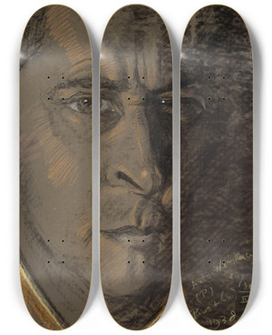 Triptych art skateboard deck of Stanisaw Ignacy Witkiewicz Selfportrait by Stanislaw Ignacy Witkiewicz (1885-1939)