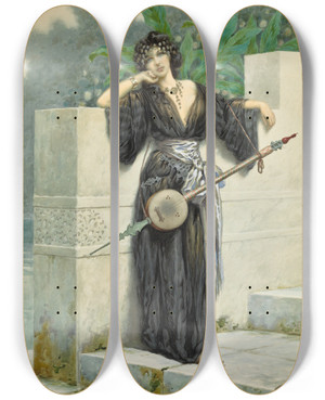Triptych art skateboard deck of Giuseppe Aureli Idle Moments by Giuseppe Aureli (1858-1929)