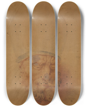 Triptych art skateboard deck of Anton Raphael Mengs Head Of A Bishop by Anton Raphael Mengs (1728-1779)