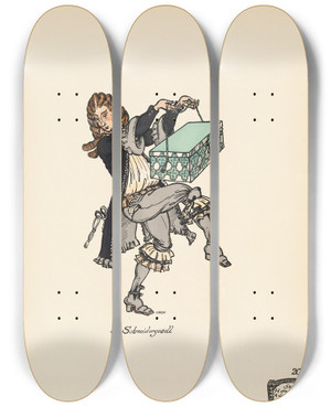 Triptych art skateboard deck of Ernst Stern Ein Schneidergesell by Ernst Stern (1876-1954)