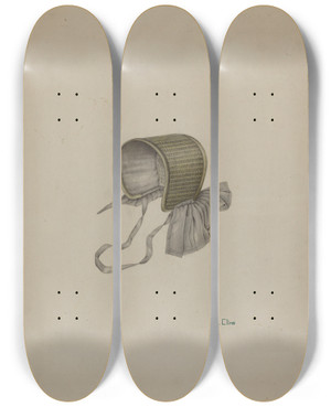 Triptych art skateboard deck of Orville Cline Dolls Straw Bonnet by Orville Cline