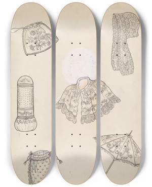 Triptych art skateboard deck of Lillian Causey Costume by Lillian Causey (20-)
