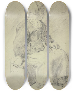 Triptych art skateboard deck of Cornelis Saftleven Auf Einem Schemel Sitzendes Mdchen by Cornelis Saftleven (1607-1681)
