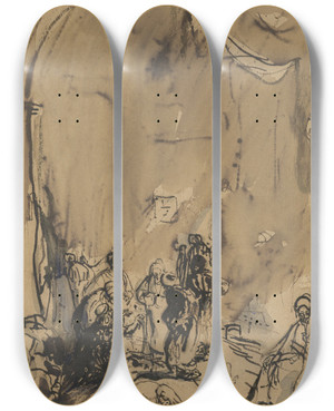 Triptych art skateboard deck of Marius Bauer Groep Oosterlingen In Druk Gesprek by Marius Bauer (1867-1932)