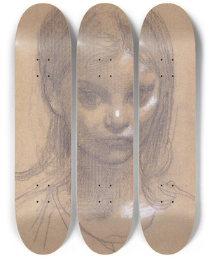 Triptych art skateboard deck of Pierre Puvis De Chavannes Tte De Fillette by Pierre Puvis De Chavannes (1824-1898)