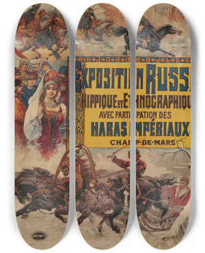 Triptych art skateboard deck of Francisco Tamagno Exposition Russe Hippique Et Ethnographique Avec Participation Des Haras Imperiaux Champdemars by Francisco Tamagno