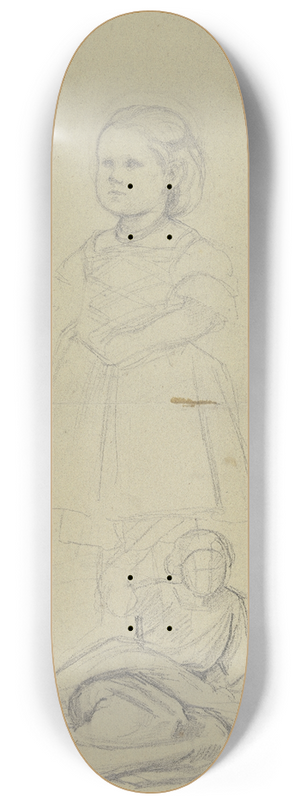 Jakob Becker - Studienblatt; Stehendes Kleinkind und Weinleserin 8.25 inch art skate deck