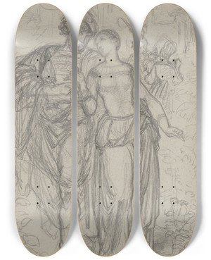 Triptych art skateboard deck of Ferdinand Fellner Faust Und Gretchen Im Hintergrund Marthe Und Mephisto_2 by Ferdinand Fellner (1799-1859)